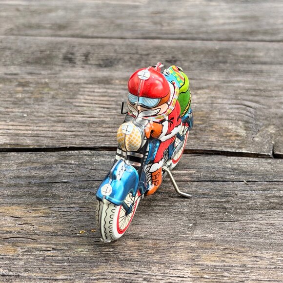 Hallmark Lot Tin Toy Ornaments Wreath of Evergreens Merry Motorcycle Stocking - Picture 4 of 12